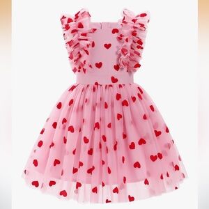 Pink Dress with Red Heart Pattern